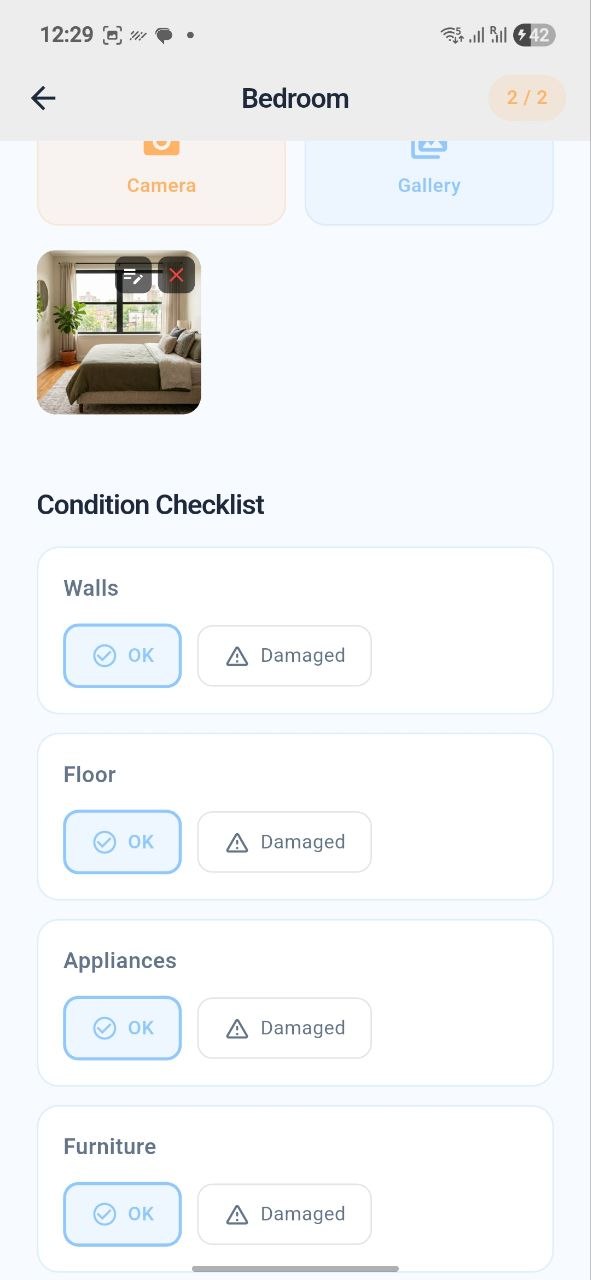 RentSpec slaapkamer check-in: staat beoordeling met foto documentatie