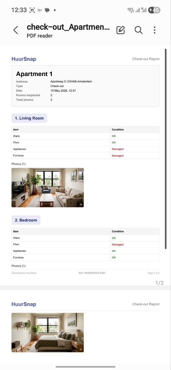 RentSpec check-out PDF rapport: vergelijking met beginstaat